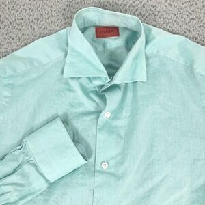 Isaia Shirt Mens 16 41 Green Dress Long Sleeve Spread Collar Cotton Made Italy